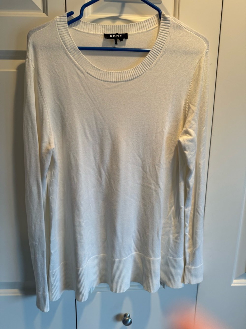 DKNY White and Black Logo Ribbed Crewneck